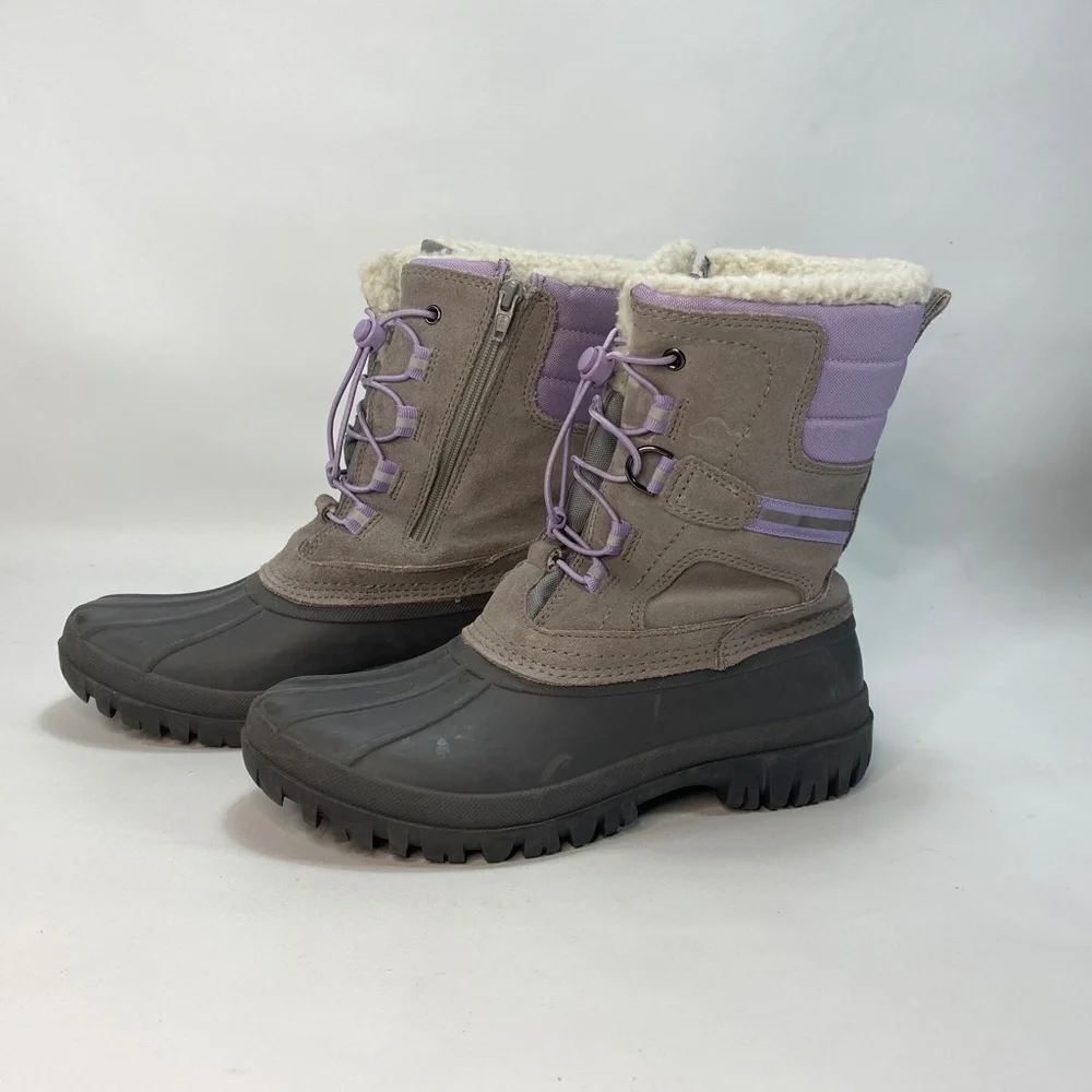 Lands End Youth 6M Winter Snow Boots Gray Purple Insulated All Weather Waterprof